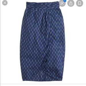 Jcrew Faux wrap tulip skirt in indigo Ikat